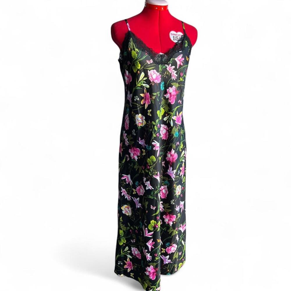 INC international Concepts Black Floral Butterflies Maxi Slip Dress Size Small‎
